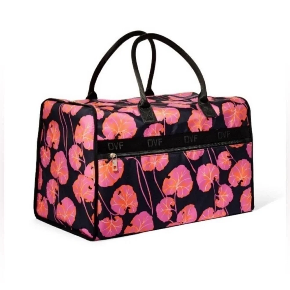 DVF for Target Pink Geranium‎ Leaf Pattern Overnight Weekender Travel Bag NWT